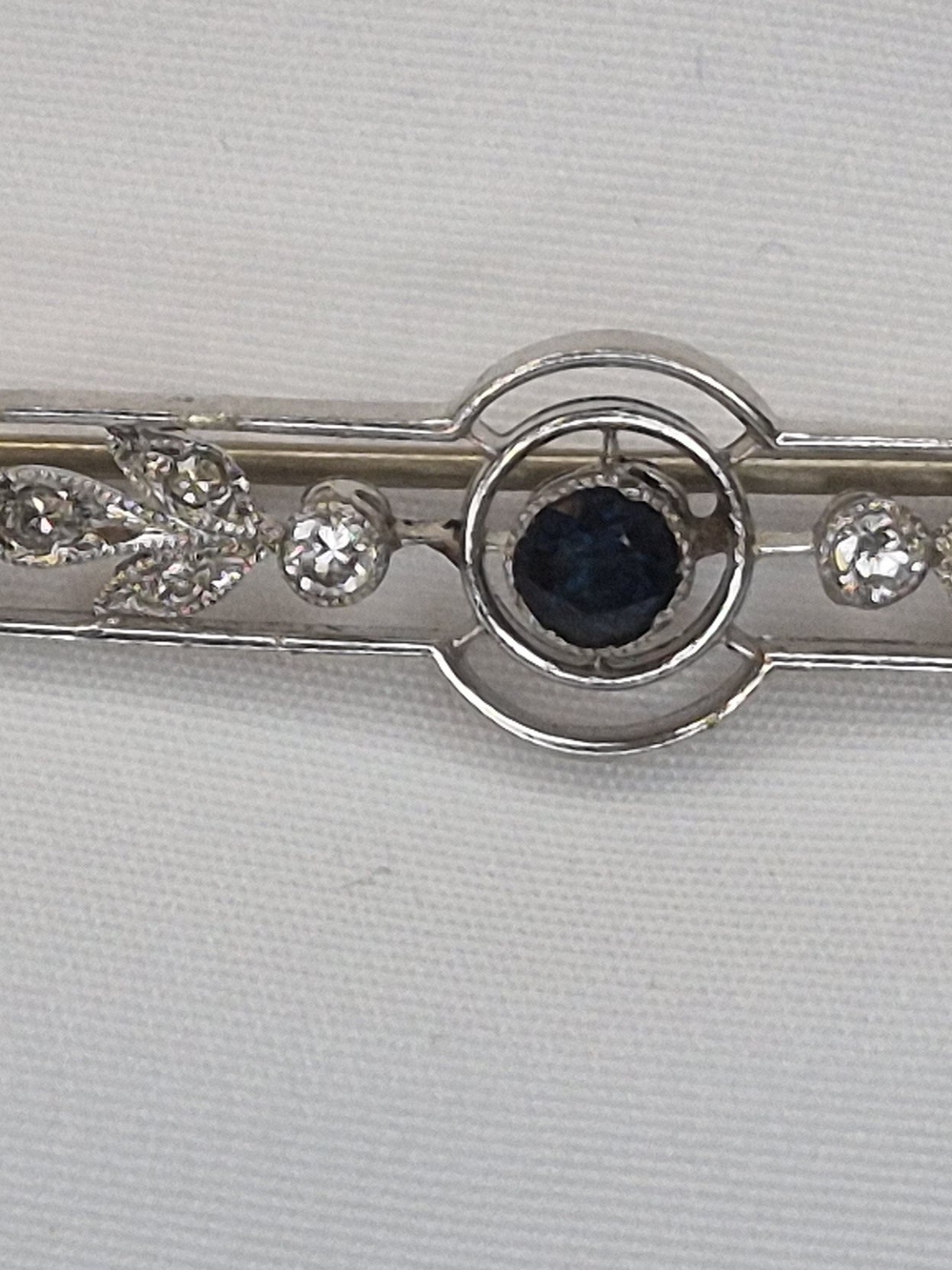 Vintage ART DECO  Sapphire & Diamond 2" Bar Pin Brooch